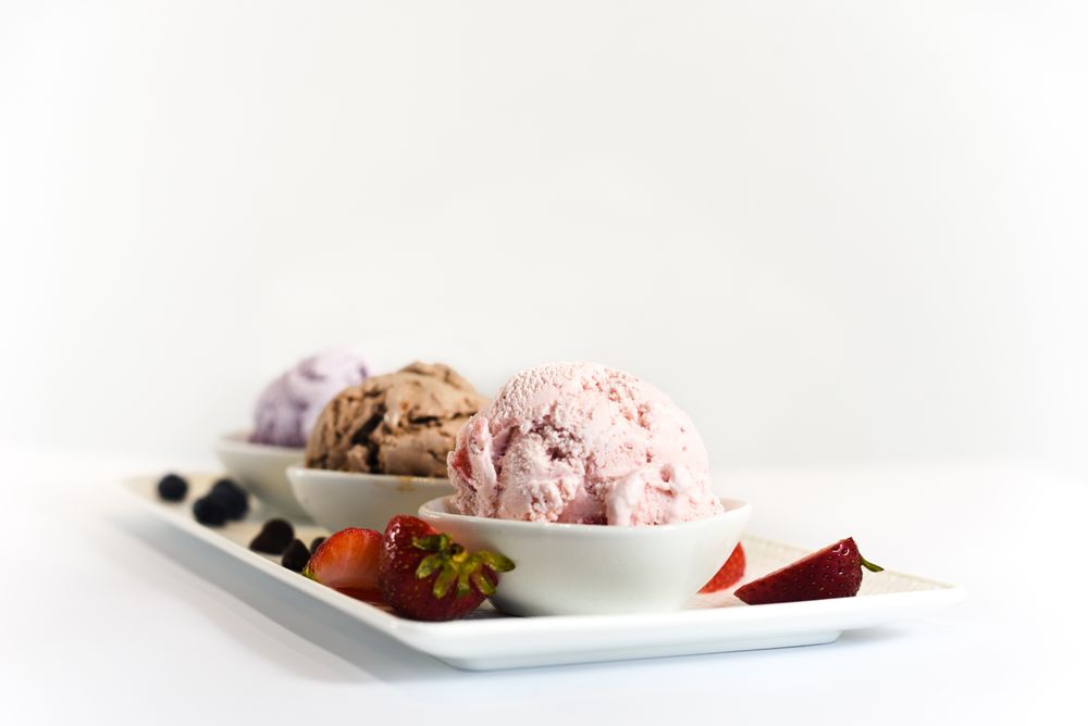 Plate of three delicious and different ice cream scoops