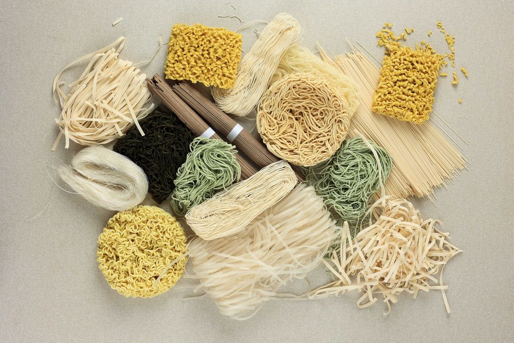 Top view of variety of noodles