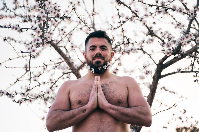 Man with flowers in beard