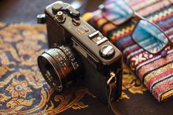 Vintage camera on a decorative table