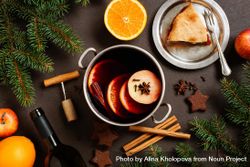 Top view of mulled wine and pie 47przb