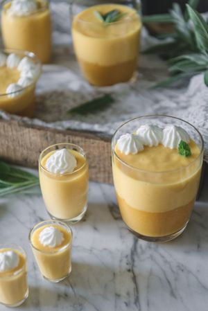 Mango dream in glass bowls on table
