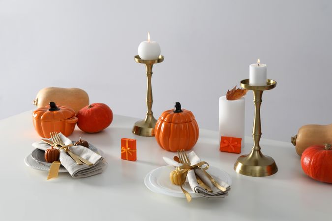 Concept of Thanksgiving day, Autumn table setting on table