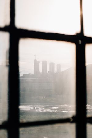View of city through dirty window