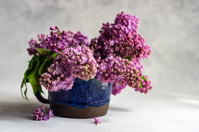 Minimalistic home interior decor with lilac flowers
