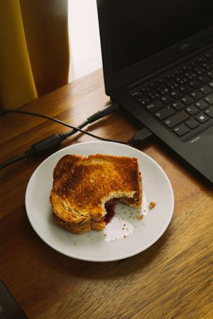Toast Breakfast and Laptop Working Setup
