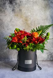Red and orange flower composition