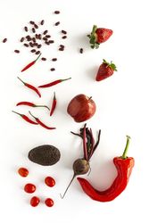 Mix of fruits and vegetables in red color