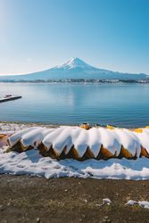 Winter landscape at Lake Kawaguchiko in Yamanashi, Japan