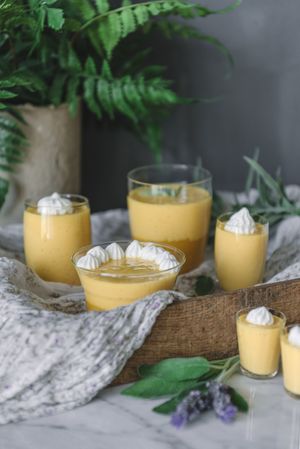 Mango dream in glass bowls on table