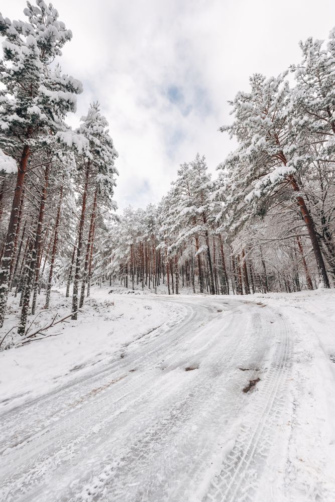 Winter snowy empty country road