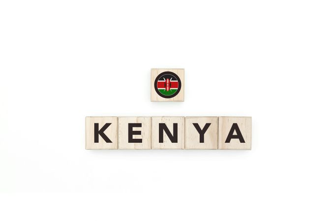 Wooden blocks bearing the name and flag of Kenya.