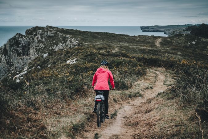 Female riding mountain bike