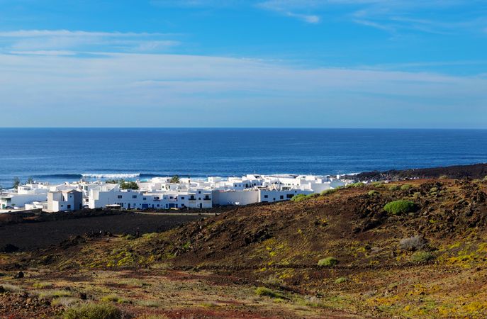 coastal town on shore in serene day