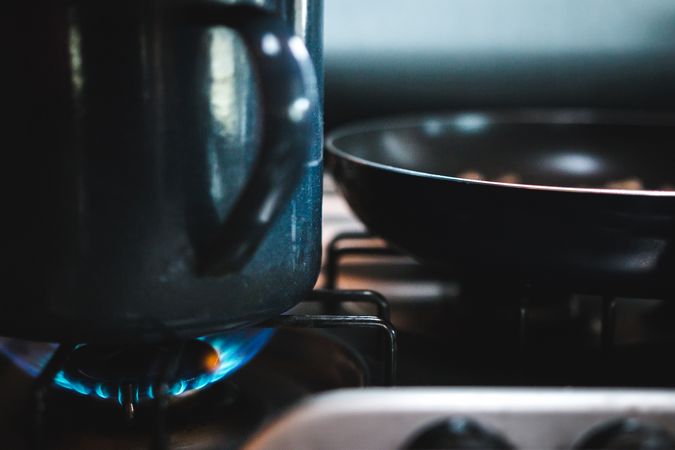 Kitchenware heating on gas stove