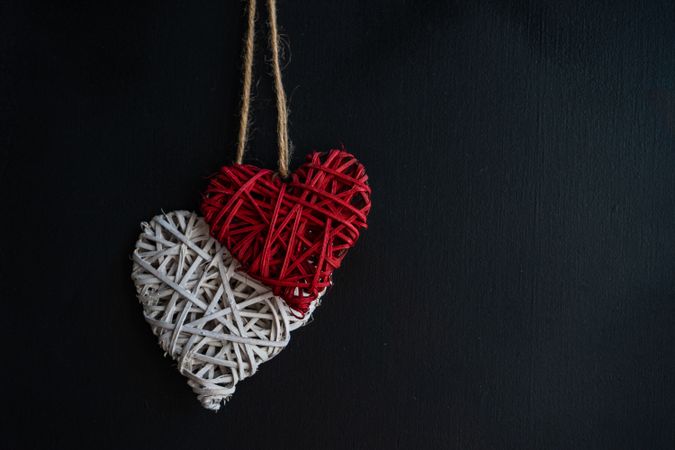 Thatched Valentine heart decorations with copy space