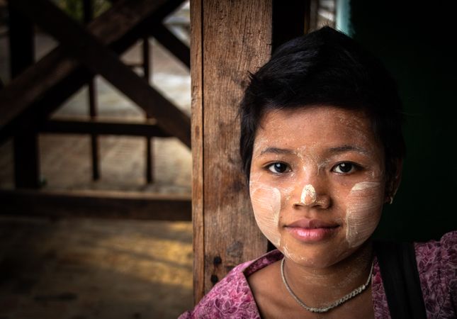 Bagan, Myanmar - June, 25 2012: Little girl with painted face