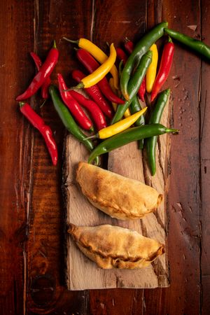Set of patties near chili peppers