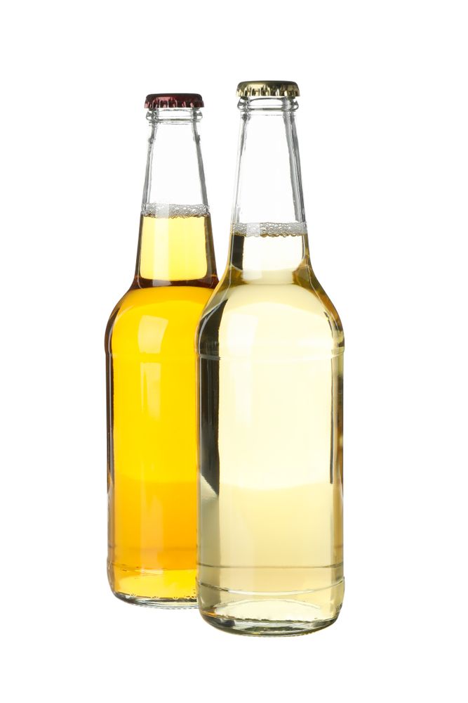Blank bottles of apple cider isolated on plain background