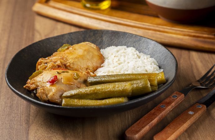 Chicken with okra and rice. Typical Brazilian dish.
