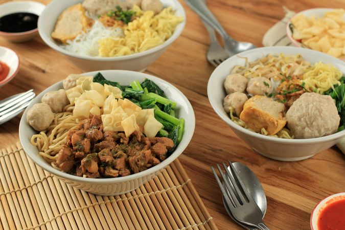 Mie Ayam Bakso Chicken Noodle Meatballs  Popular Street Food in Indonesia