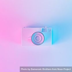 Vintage camera in vibrant bold gradient purple and blue holographic colors bGWMBb