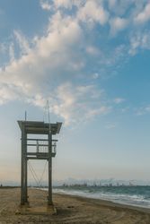 Observation tower at empty seashore