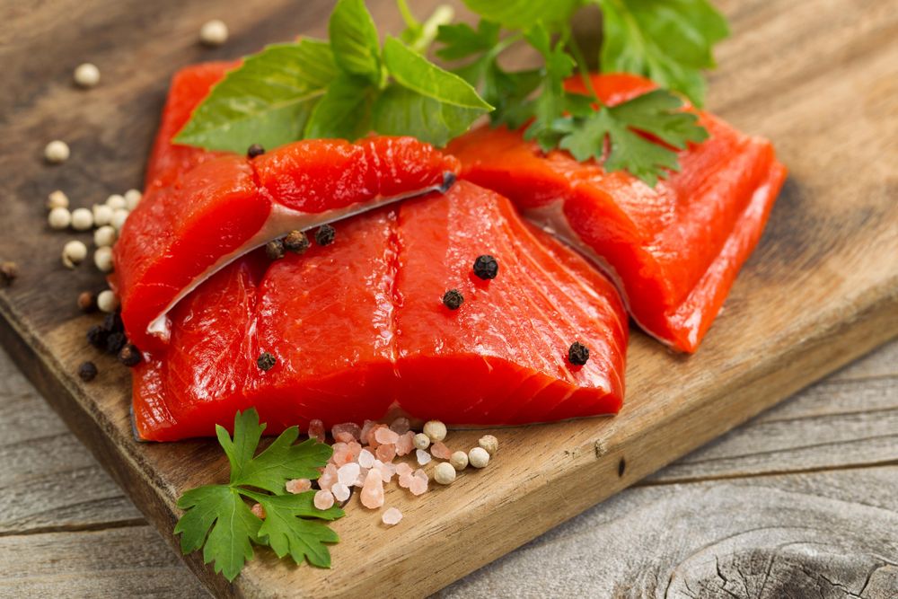 Fresh bright red copper river Salmon fillets