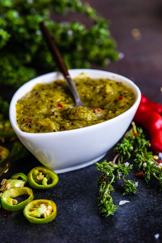 Close up of spicy traditional Georgian satsebeli sauce