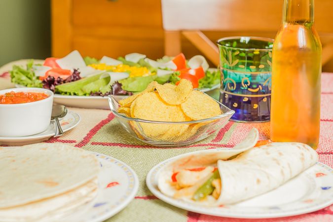 Traditional mexican food with a bowl of nachos
