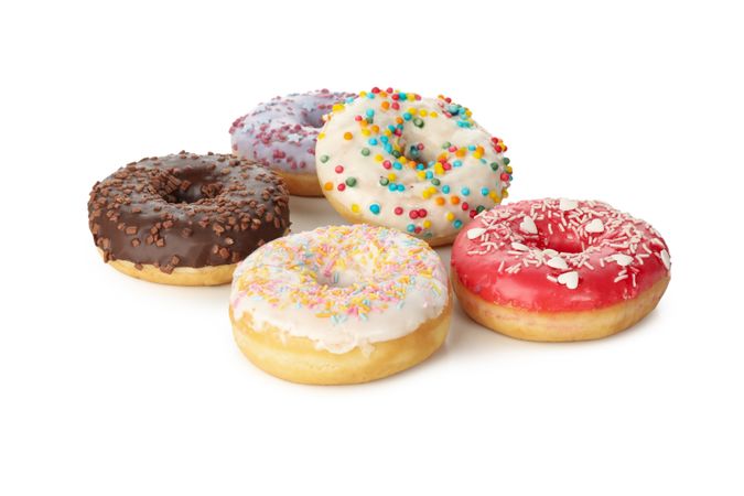 Tasty baked donuts isolated on plain background