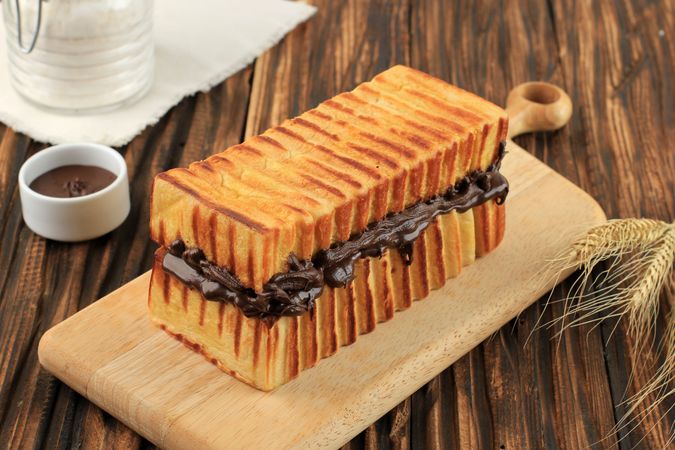 Roti Bakar Bandung, Roti Bakar Cokelat. Bread Toast with Chocolate Jam
