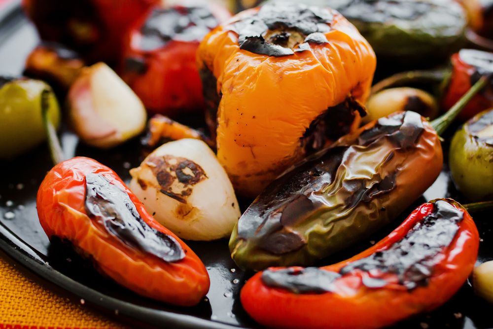 Grilled vegetables on tray