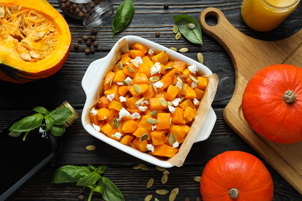 Concept of tasty homemade dish - baked pumpkin