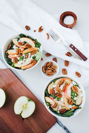 Served apple salad with pecan