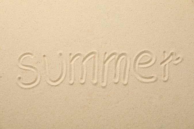Inscription Summer on sea sand, top view