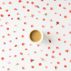 Colorful bright floral pattern with coffee or tea cup