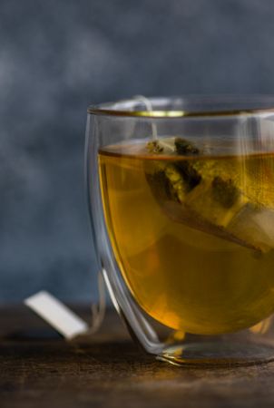 Side view of glass of green tea