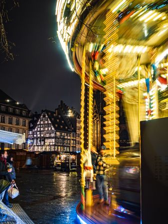 Merry go round at Christmas market at night