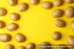Looking down at potatoes arranged in circle, on yellow background 4BpYd0