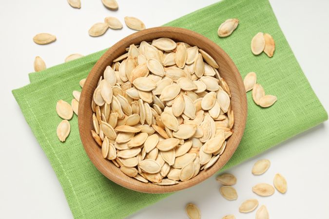 Concept of Autumn vibe food, Pumpkin, Pumpkin seeds