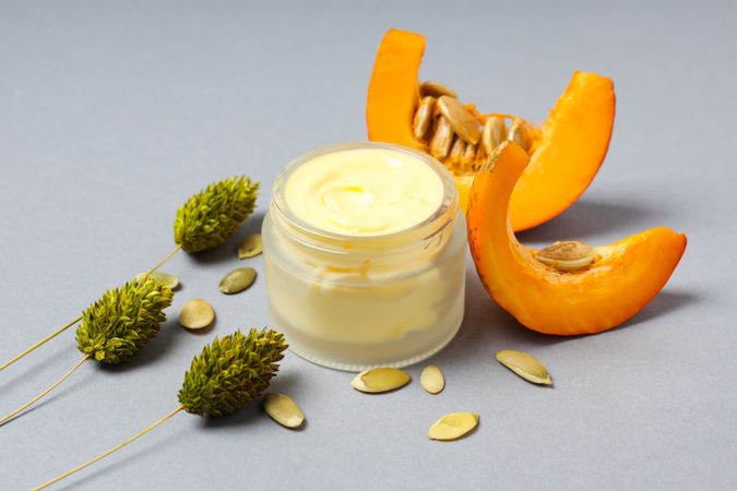 Concept of different cosmetic products, Pumpkin cosmetics
