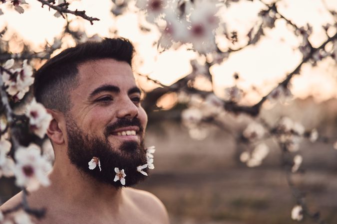 Man with flowers in beard