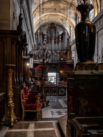Majestic church interior in Paris. Medieval art and architecture.