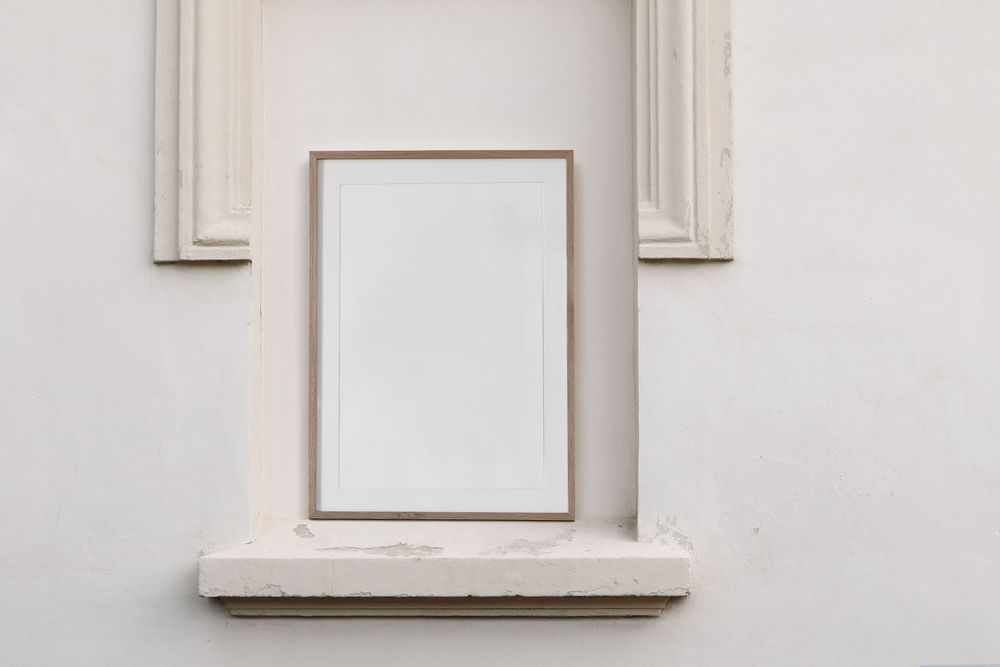 Blank vertical wooden picture frame, poster mockup