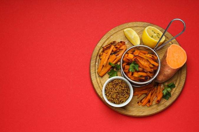Concept of tasty food - sweet potato fries