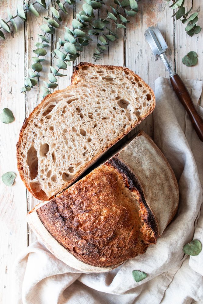Rye bread on tablecloth