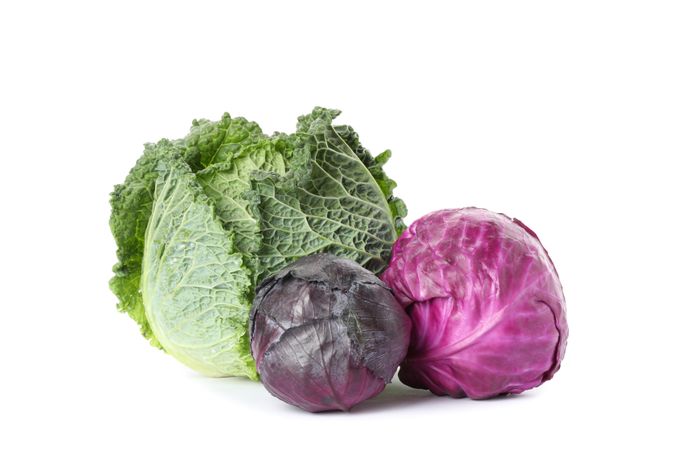 Red and green cabbage isolated on blank background