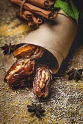 Dates fruits with walnuts, mint and cinnamon for Ramadan