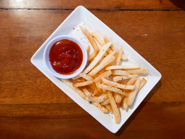 French Fries with Ketchup on Plate - Top View